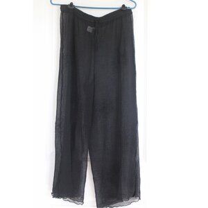 Vintage  Womens Capri Pants Sz L Black Sheer Black  embroidered